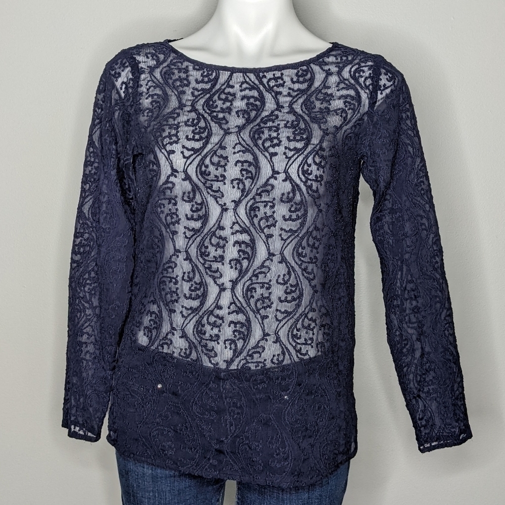 ✨3/$15 LOFT blue lace blouse SP
